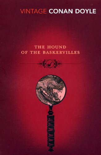 Red book cover with a magnifying glass showing a hound’s head.