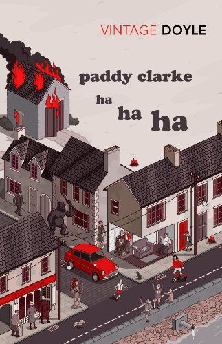 Book cover with sketched figures, flames, and the title "Paddy Clarke Ha Ha Ha".