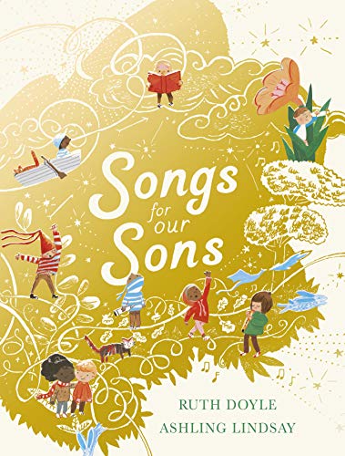 Book cover with illustrated children and floral, swirling yellow background.
