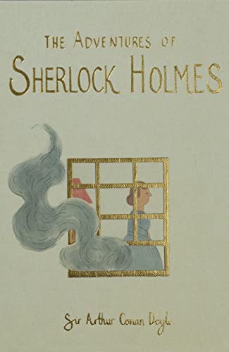 Classic detective stories in a leather-bound book with gold lettering and illustrations.