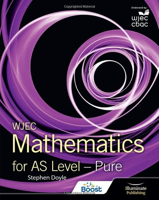 Textbook cover for WJEC Mathematics for AS Level Pure with purple abstract swirl design.
