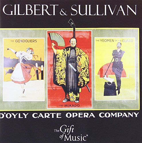 "Doyly Carte Opera Company CD cover featuring three vintage opera posters on a green background."