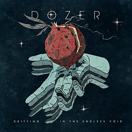CD cover: hand holding a pomegranate in a starry, dark void.