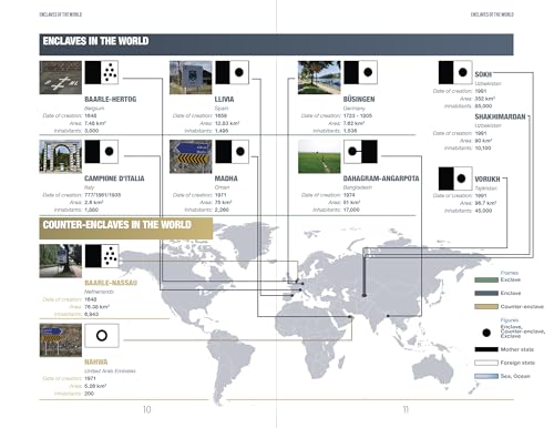 World map displaying enclaves and counter-enclaves with photos and data.