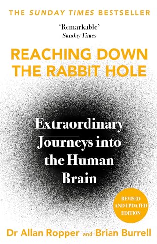Book cover titled Reaching Down the Rabbit Hole with a black ink-blot background.