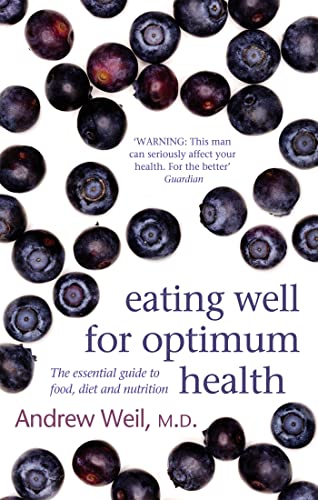 Book cover with blueberries and title: "Eating Well for Optimum Health".