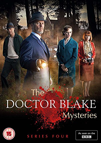 "Doctor Blake Mysteries series 4 DVD cover featuring four actors in a wooded scene."