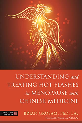 Book cover: phoenix illustration, title "Understanding and Treating Hot Flashes...