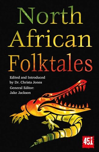 Book cover: "North African Folktales" with a crocodile illustration.