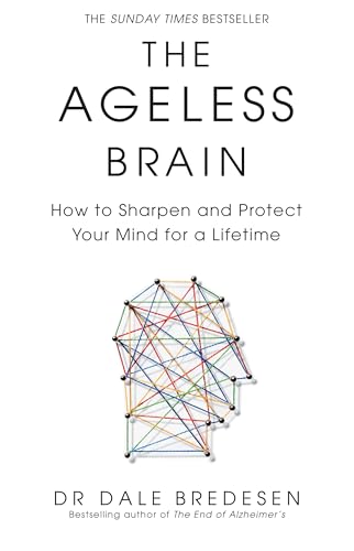 Book cover with title “The Ageless Brain” and a colorful network graphic.