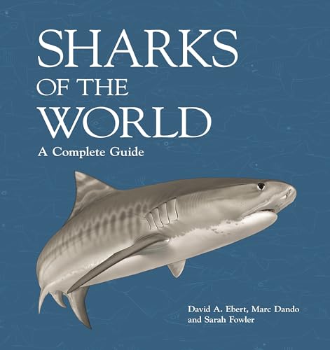 Book cover titled Sharks of the World featuring a shark illustration on blue background.