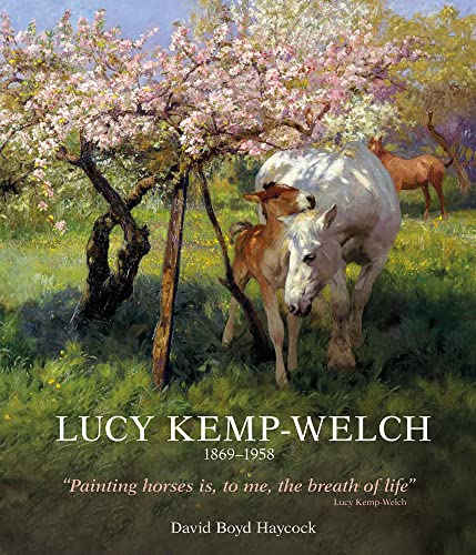 Painting of horses and foals under blossoming trees, book cover.