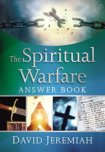 Book cover with broken chains, a cross, and hands praying, titled “The Spiritual Warfare Answer Book.”