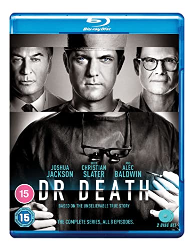 Blu-ray cover for Dr. Death featuring portraits of Joshua Jackson, Christian Slater, and Alec Baldwin.