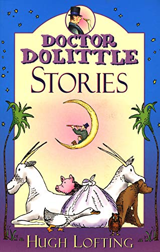 Book cover: "Dr Dolittle Stories" with animals and a crescent moon.