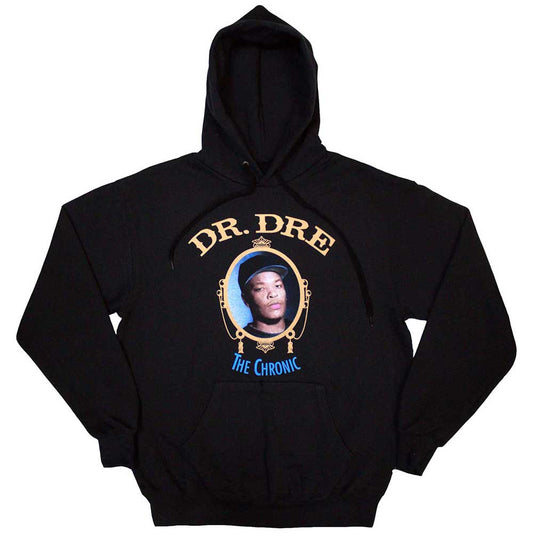 Gray pullover hoodie featuring album art from Dr. Dre’s “The Chronic.”