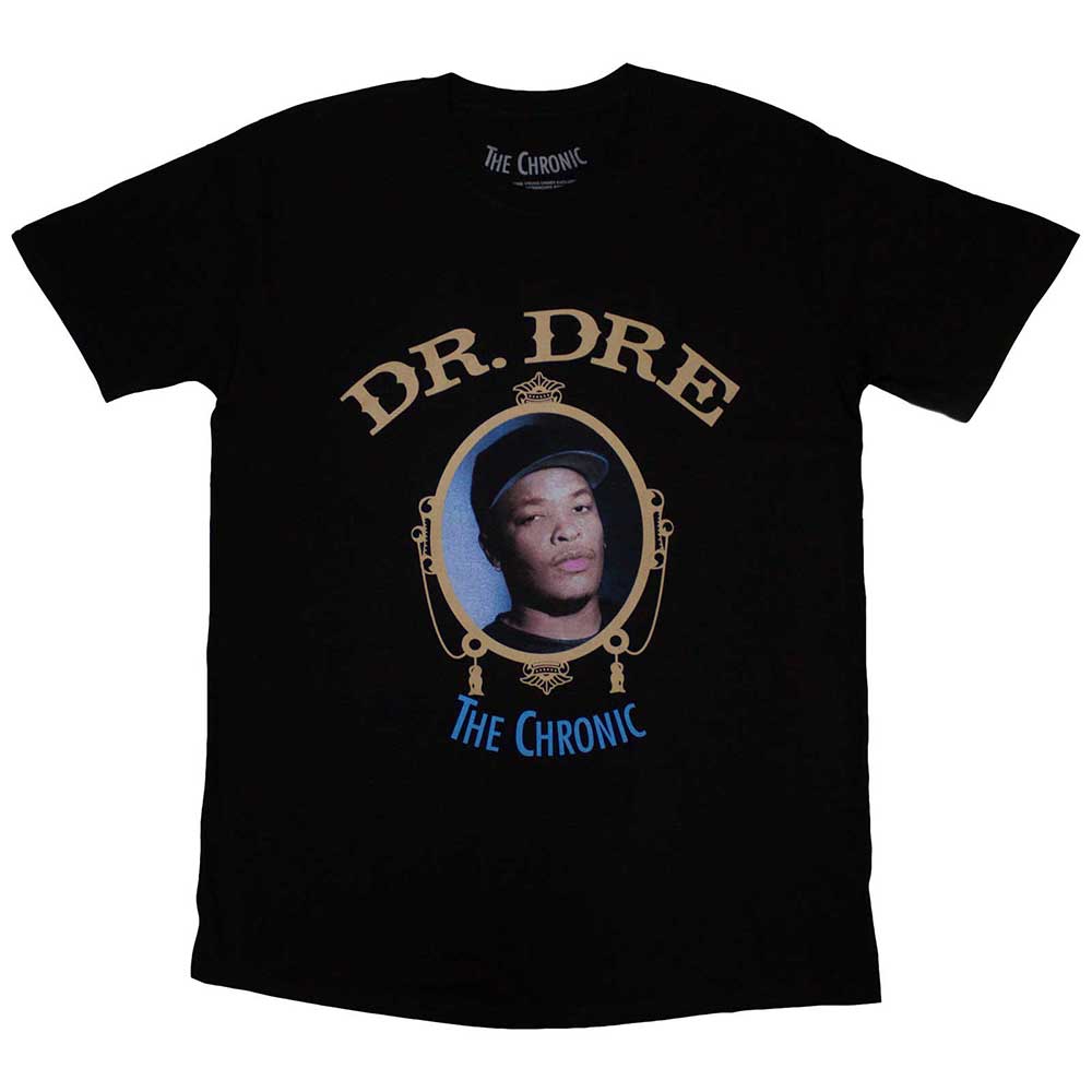 Black t-shirt featuring Dr. Dre’s “The Chronic” album cover art, size XX-Large.