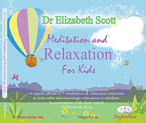 CD cover: hot air balloon over a town, text "Meditation and Relaxation For Kids".