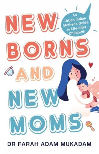 Book cover: "Newborns and New Moms" with illustration of mother and baby.