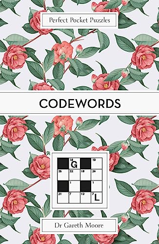 Codewords puzzle book cover with red floral pattern and sample grid.