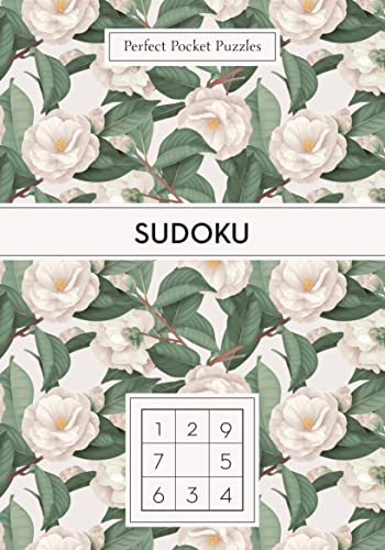 Sudoku puzzle book cover with a floral pattern and sample grid.
