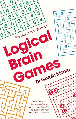 Book cover titled The Mammoth Book of Logical Brain Games with various puzzle grids.