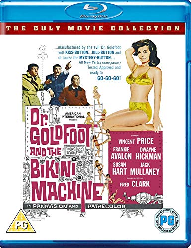 Blu-ray cover for Dr. Goldfoot and the Bikini Machine featuring cast and bikini-clad women.