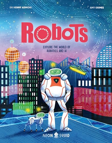 Book cover: “Robots” with illustrated robots and a futuristic city.