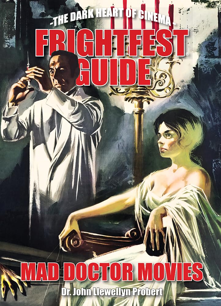 Book cover: “Mad Doctor Movies” with a sinister doctor and patient illustration.
