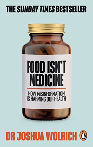 Book cover: "Food Isn't Medicine" with pills in a jar illustration.