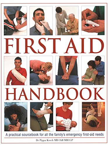 Book cover showing twelve photos of people demonstrating various first aid techniques.