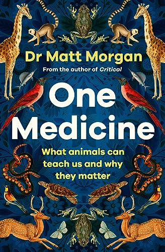 Book cover titled One Medicine with illustrations of various animals against a blue background.