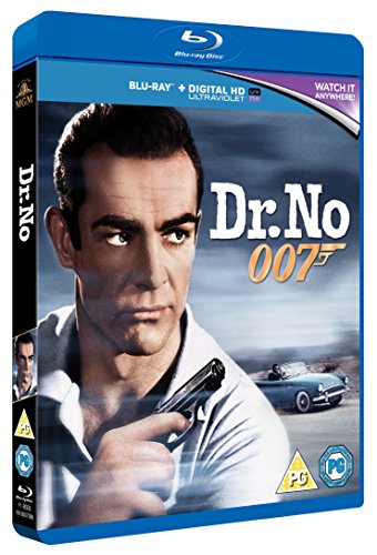 Blu-ray cover of the James Bond film Dr. No featuring Sean Connery with gun.