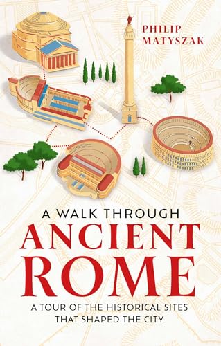 Book cover depicting Roman landmarks—Colosseum, Forum, and Trajan’s Column.