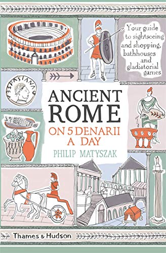 Book cover featuring illustrations of Roman architecture, a gladiator, a chariot, and ancient artifacts.