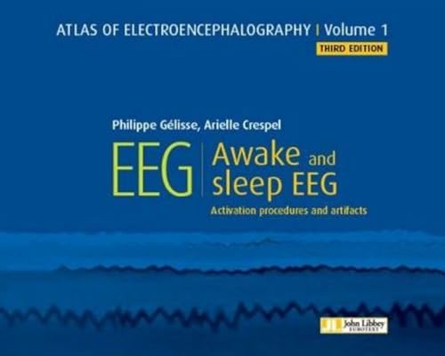 Blue book cover for “Atlas of Electroencephalography, Volume 1” with EEG waveform.