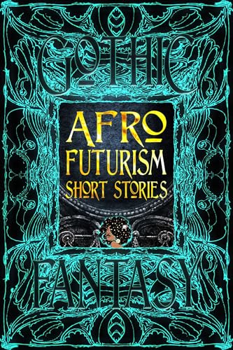 Book cover: “Afrofuturism Short Stories” with ornate teal and black design.