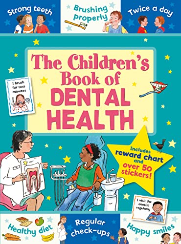 Colorful children’s book cover about dental health, with illustrations.