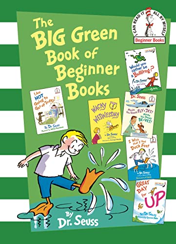 Green book cover featuring Dr. Seuss characters and a boy with a duck.