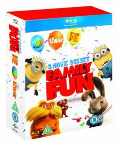 Blu-ray boxset featuring The Lorax, Despicable Me, and Hop characters on a white background.