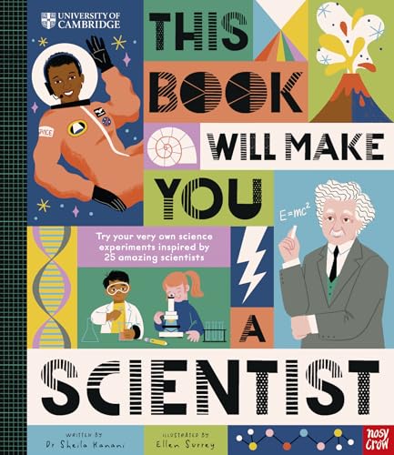 Book cover with illustrations of scientists, space, and scientific concepts.
