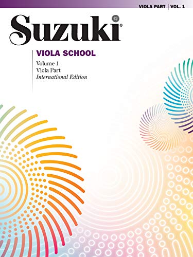 Suzuki Viola School Volume 1 music book cover with abstract colorful spiral patterns.