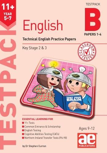 11+ English testpack cover with children reading and brain imagery.