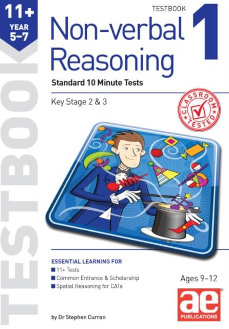 Cover of “Non-verbal Reasoning” testbook for ages 9-12, with magician illustration.