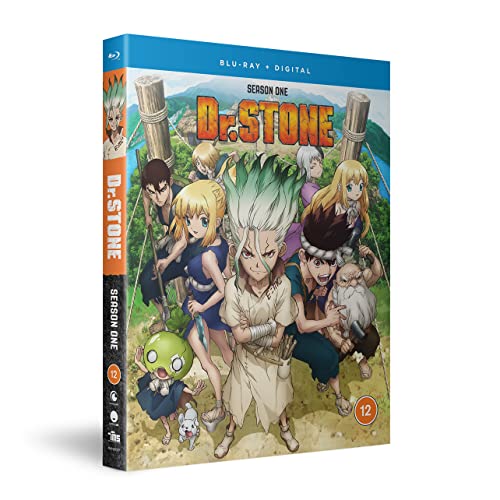 Dr. Stone Season One Blu-ray case featuring anime characters in a group pose.
