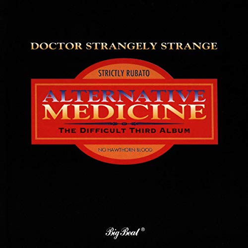 "Album cover with red emblem on black background, 'Alternative Medicine' in gold lettering."