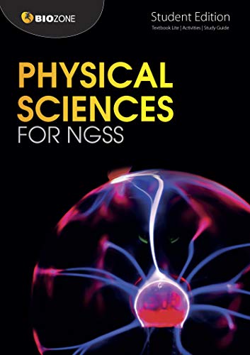 Textbook cover for “Physical Sciences for NGSS” with plasma ball image.
