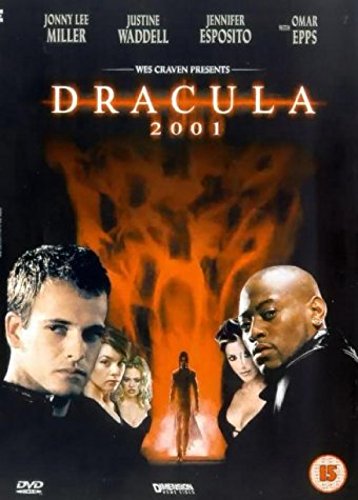 DVD cover for Dracula 2001 featuring the cast against an orange fiery background.