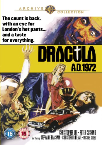 DVD cover art for Dracula A.D. 1972 featuring a vampire, women, and a car.