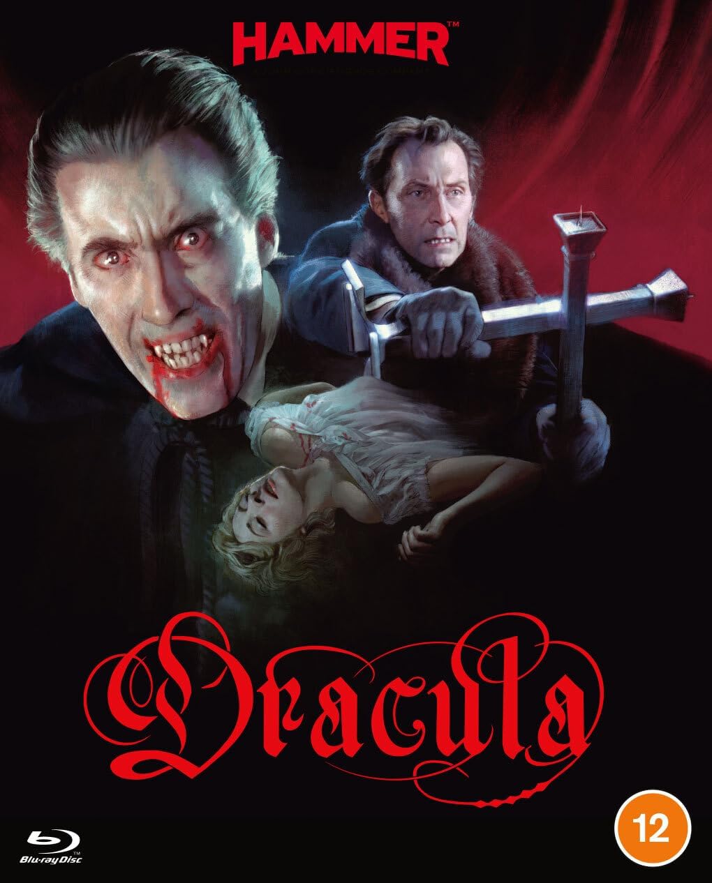Dracula Blu-ray cover with vampire, victim, and crucifix imagery.